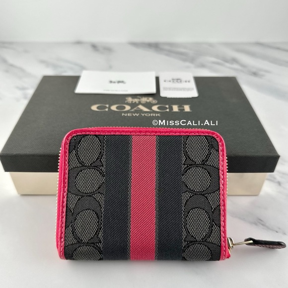 NWT COACH Dempsey Small Zip Around Wallet In Signature Jacquard Stripe & Patch - Picture 8 of 16